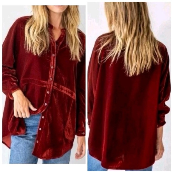 NATURAL LIFE Tops - Natural Life Velvet Rust Button Front Oversized Shirt Sz XL Boho